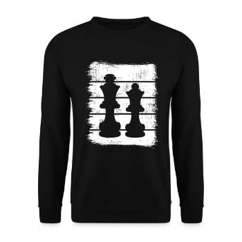 Schachfiguren Zeichnung - Unisex Pullover - Schwarz - Vorne - Alina (178cm) & Michal (187cm)