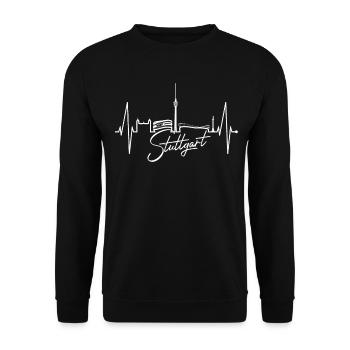 Stuttgart Skyline Herzschlag Herz Stuttgarter Fan - Unisex Pullover - Schwarz - Vorne - Alina (178cm) & Michal (187cm)