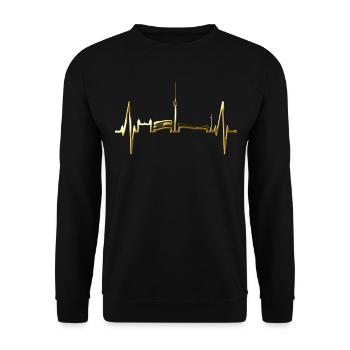 Stuttgart Skyline Herzschlag Herz Stuttgarter Fan - Unisex Pullover - Schwarz - Vorne - Alina (178cm) & Michal (187cm)