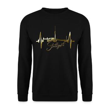 Stuttgart Skyline Herzschlag Herz Stuttgarter Fan - Unisex Pullover - Schwarz - Vorne - Alina (178cm) & Michal (187cm)