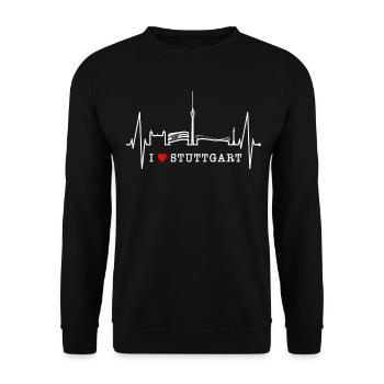 Stuttgart Skyline Herzschlag Herz Stuttgarter Fan - Unisex Pullover - Schwarz - Vorne - Alina (178cm) & Michal (187cm)
