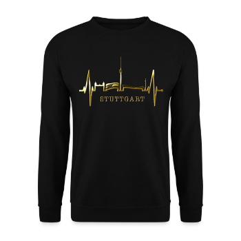 Stuttgart Skyline Herzschlag Herz Stuttgarter Fan - Unisex Pullover - Schwarz - Vorne - Alina (178cm) & Michal (187cm)