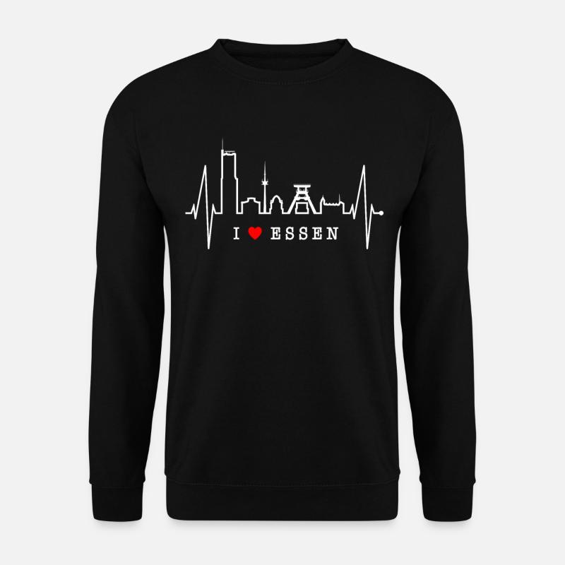 Essen Skyline Herzschlag Ruhrpott Fan Herz Essener - Unisex Pullover - Schwarz