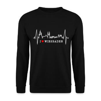 Wiesbaden Skyline Herzschlag Fan Herz Hessen Liebe - Unisex Pullover - Schwarz - Vorne - Alina (178cm) & Michal (187cm)