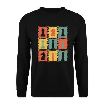 Schachfiguren Retro - Unisex Pullover - Schwarz - Vorne - Alina (178cm) & Michal (187cm)
