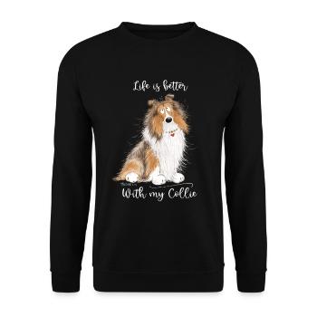 Collie Dogs Saying Collie Rough I Longhair Collie - Unisex Sweatshirt - black - Front - Alina (178cm) & Michal (187cm)