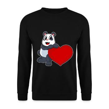 Panda Herz - Unisex Pullover - Schwarz - Vorne - Alina (178cm) & Michal (187cm)