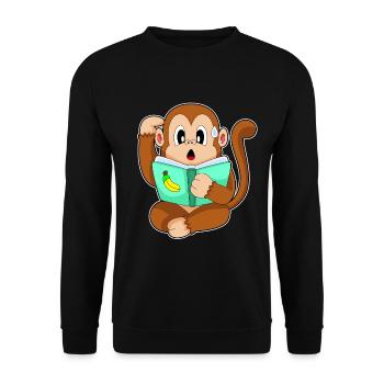 Affe Nerd Buch  - Unisex Pullover - Schwarz - Vorne - Alina (178cm) & Michal (187cm)