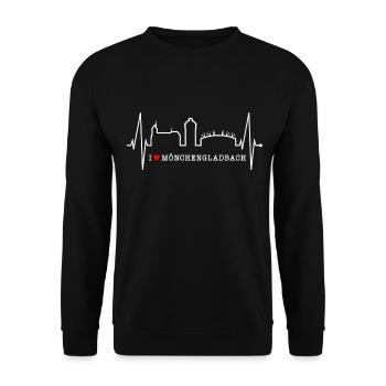 Mönchengladbach Skyline Heartbeat Fan I Love MG - Unisex Sweatshirt - black - Front - Alina (178cm) & Michal (187cm)