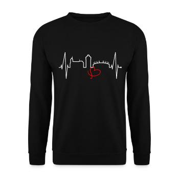 Mönchengladbach Skyline Heartbeat Fan I Love MG - Unisex Sweatshirt - black - Front - Alina (178cm) & Michal (187cm)