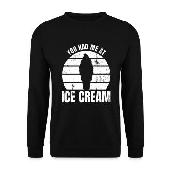 Lustiges Zitat eines Eiscreme Liebhabers - Unisex Pullover - Schwarz - Vorne - Alina (178cm) & Michal (187cm)