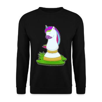 Einhorn Schachfigur Springer Schach - Unisex Pullover - Schwarz - Vorne - Alina (178cm) & Michal (187cm)