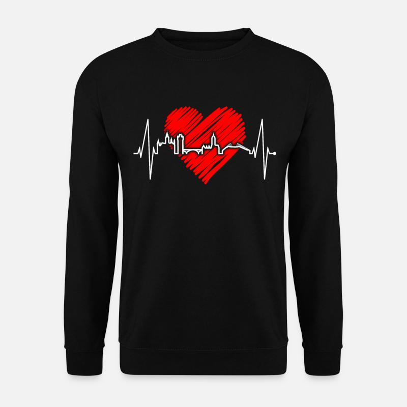 Mainz Skyline Herzschlag Fan Herz Liebe Mainzer - Unisex Pullover - Schwarz