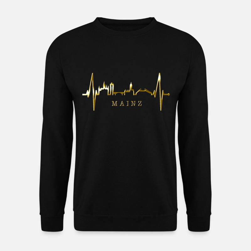 Mainz Skyline Herzschlag Fan Herz Liebe Mainzer - Unisex Pullover - Schwarz