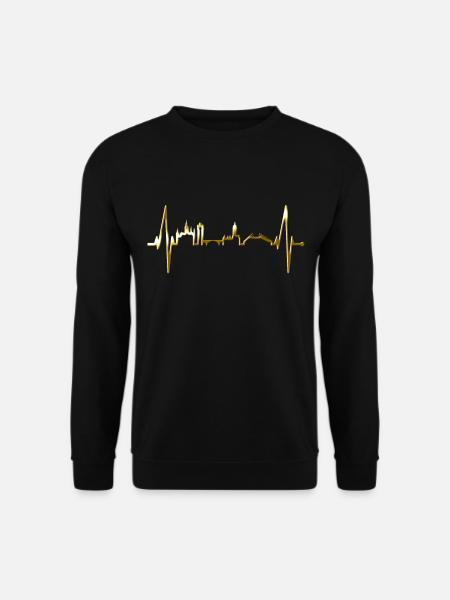 Mainz Skyline Herzschlag Fan Herz Liebe Mainzer - Unisex Pullover - Schwarz