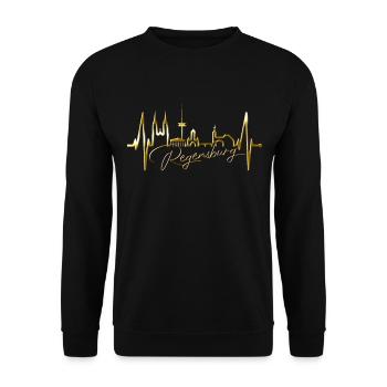 Regensburg Skyline Heartbeat Love Regensburgers - Unisex Sweatshirt - black - Front - Alina (178cm) & Michal (187cm)