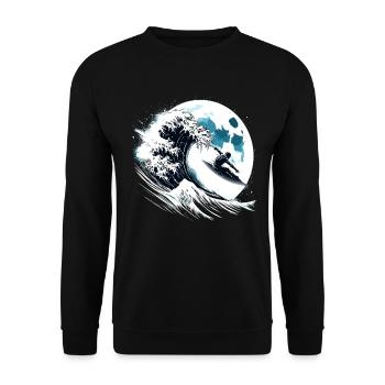 Astronaut Surfer Mond Wellenreiter - Unisex Pullover - Schwarz - Vorne - Alina (178cm) & Michal (187cm)