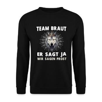 Hochzeit Junggesellenabschied Wolf Bräutigam Braut - Unisex Pullover - Schwarz - Vorne - Alina (178cm) & Michal (187cm)