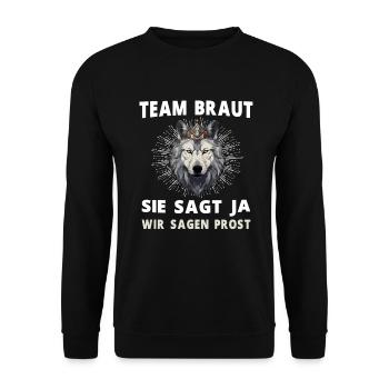 Hochzeit Junggesellenabschied Wolf Braut Bräutigam - Unisex Pullover - Schwarz - Vorne - Alina (178cm) & Michal (187cm)