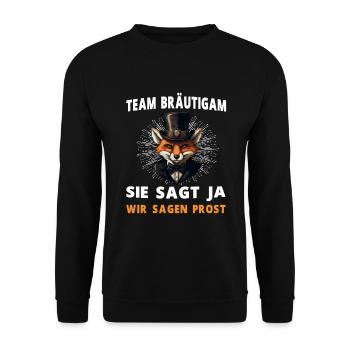 Lustiger Junggesellenabschied Bräutigam Hochzeit - Unisex Pullover - Schwarz - Vorne - Alina (178cm) & Michal (187cm)