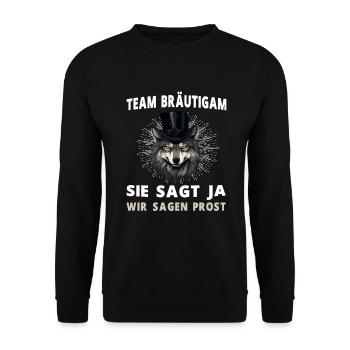Junggesellenabschied Hochzeit Bräutigam Wolf - Unisex Pullover - Schwarz - Vorne - Alina (178cm) & Michal (187cm)