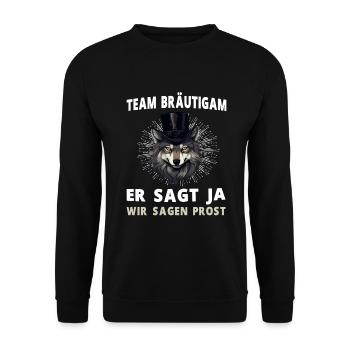 Wolf Junggesellenabschied Bräutigam Hochzeit - Unisex Pullover - Schwarz - Vorne - Alina (178cm) & Michal (187cm)