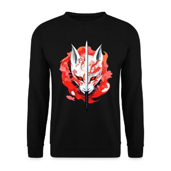 Fox Mask Kitsune Japan Anime Kumiho Samurai - Unisex Sweatshirt - black - Front - Alina (178cm) & Michal (187cm)