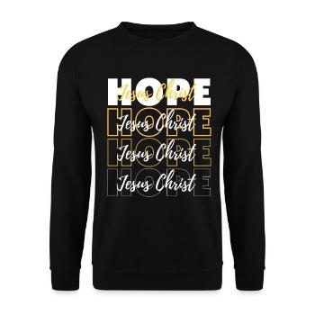 Geometrische Liebe Jesus Christus Typography - Unisex Pullover - Schwarz - Vorne - Alina (178cm) & Michal (187cm)