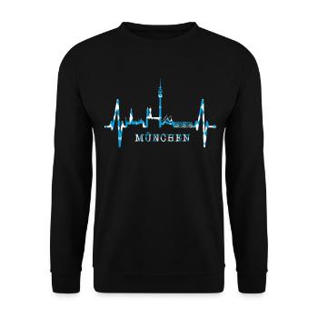 Munich Skyline Heartbeat Bavaria Fan Love Munich - Unisex Sweatshirt - black - Front - Alina (178cm) & Michal (187cm)