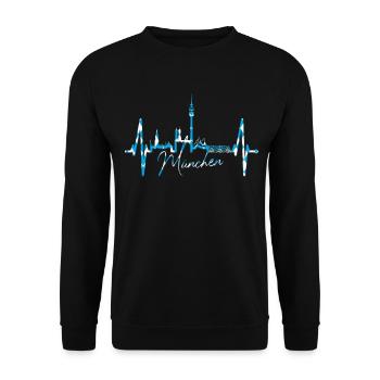 Munich Skyline Heartbeat Bavaria Fan Love Munich - Unisex Sweatshirt - black - Front - Alina (178cm) & Michal (187cm)