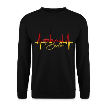 Berlin Skyline Herzschlag Herz Liebe Love Berliner - Unisex Pullover - Schwarz - Vorne - Alina (178cm) & Michal (187cm)