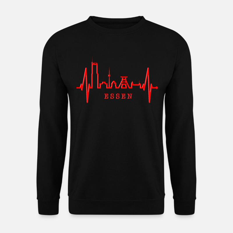 Essen Skyline Herzschlag Ruhrpott Fan Herz Essener - Unisex Pullover - Schwarz