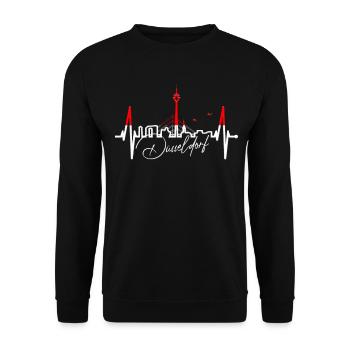 Düsseldorf Skyline Herzschlag Liebe Düsseldorfer - Unisex Pullover - Schwarz - Vorne - Alina (178cm) & Michal (187cm)