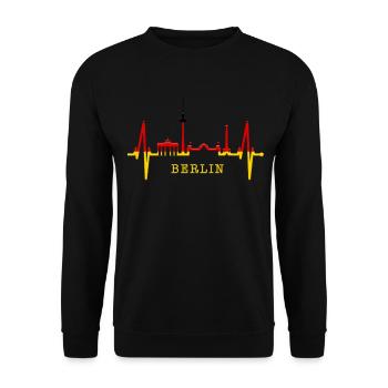 Berlin Skyline Herzschlag Herz Liebe Love Berliner - Unisex Pullover - Schwarz - Vorne - Alina (178cm) & Michal (187cm)