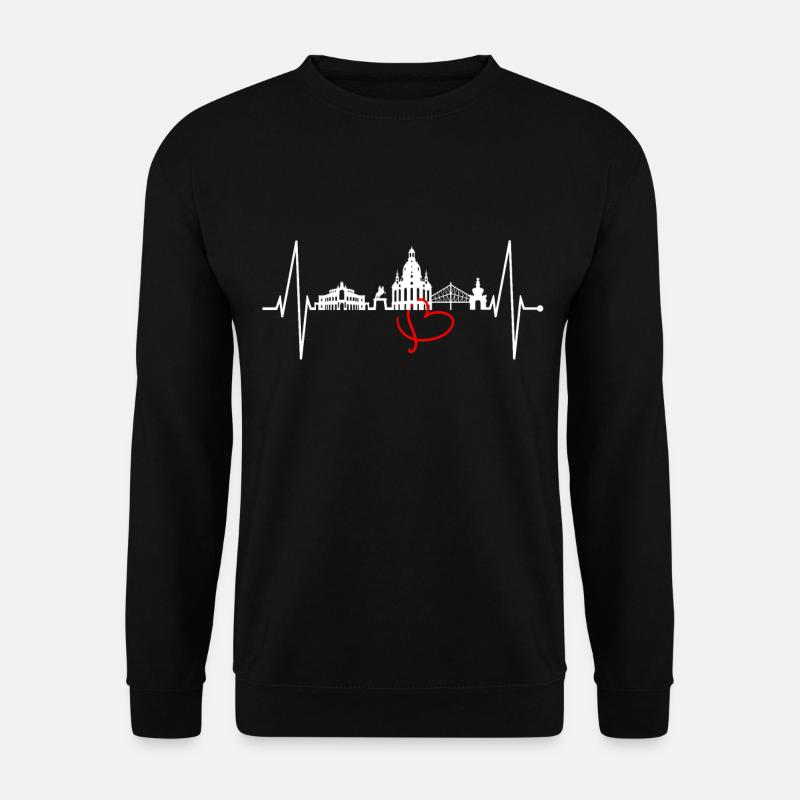 Dresden Skyline Herzschlag Dresdner Herz Liebe Fan - Unisex Pullover - Schwarz