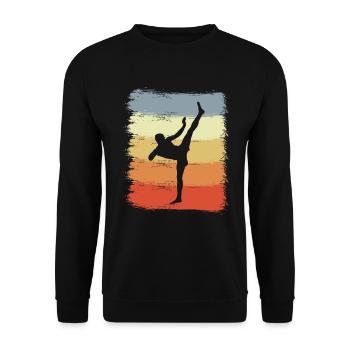 Vintage Kickboxer Zeichnung - Unisex Pullover - Schwarz - Vorne - Alina (178cm) & Michal (187cm)