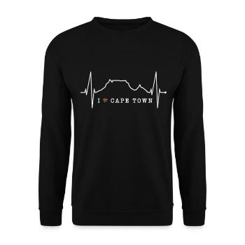Kapstadt Skyline Herzschlag Südafrika Tafelberg - Unisex Pullover - Schwarz - Vorne - Alina (178cm) & Michal (187cm)