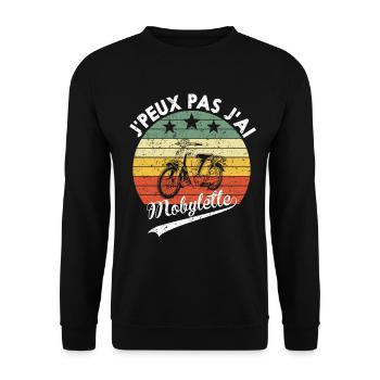 J'Peux Pas J'ai Mobylette Cadeaux Vintage Humour - Sweat-shirt Unisexe - noir - Devant - Alina (178cm) & Michal (187cm)