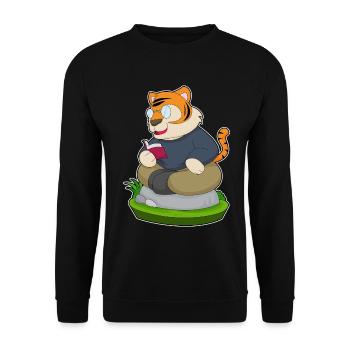 Tiger Nerd Buch Brille - Unisex Pullover - Schwarz - Vorne - Alina (178cm) & Michal (187cm)