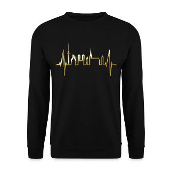Münster Skyline Herzschlag Herz Liebe Love Münster - Unisex Pullover - Schwarz - Vorne - Alina (178cm) & Michal (187cm)