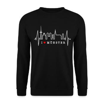 Münster Skyline Herzschlag Herz Liebe Love Münster - Unisex Pullover - Schwarz - Vorne - Alina (178cm) & Michal (187cm)
