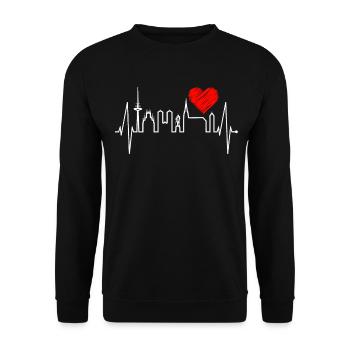 Münster Skyline Herzschlag Herz Liebe Love Münster - Unisex Pullover - Schwarz - Vorne - Alina (178cm) & Michal (187cm)