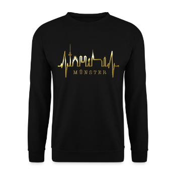 Münster Skyline Herzschlag Herz Liebe Love Münster - Unisex Pullover - Schwarz - Vorne - Alina (178cm) & Michal (187cm)