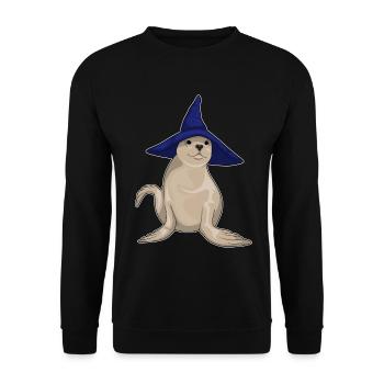 Seehund Hexe Hut - Unisex Pullover - Schwarz - Vorne - Alina (178cm) & Michal (187cm)