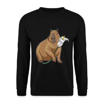 Wasserschwein Ringelblume  - Unisex Pullover - Schwarz - Vorne - Alina (178cm) & Michal (187cm)