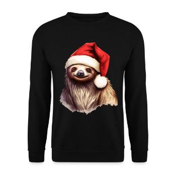 Sloth with Santa Hat Christmas Outfit - Unisex Sweatshirt - black - Front - Alina (178cm) & Michal (187cm)