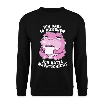 Ich Darf So Aussehen Kawaii Frosch Nachtschicht - Unisex Pullover - Schwarz - Vorne - Alina (178cm) & Michal (187cm)