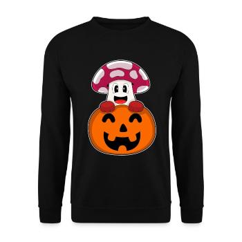 Pilz Halloween Kürbis - Unisex Pullover - Schwarz - Vorne - Alina (178cm) & Michal (187cm)