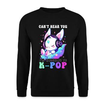 Bunny With Headphones Chibi Kawaii K-Pop Rabbit - Unisex Sweatshirt - black - Front - Alina (178cm) & Michal (187cm)