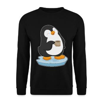 Pinguin Kaffee Tasse - Unisex Pullover - Schwarz - Vorne - Alina (178cm) & Michal (187cm)